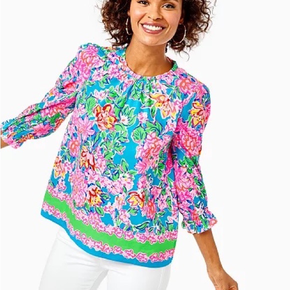 NEW LILLY PULITZER trista top in multi rose to the occasion engineered - Picture 2 of 5